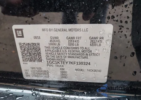 2019 Chevrolet Silverado 2500Hd Ltz из США, поврежденный, VIN 1GC1KTEY7KF130324